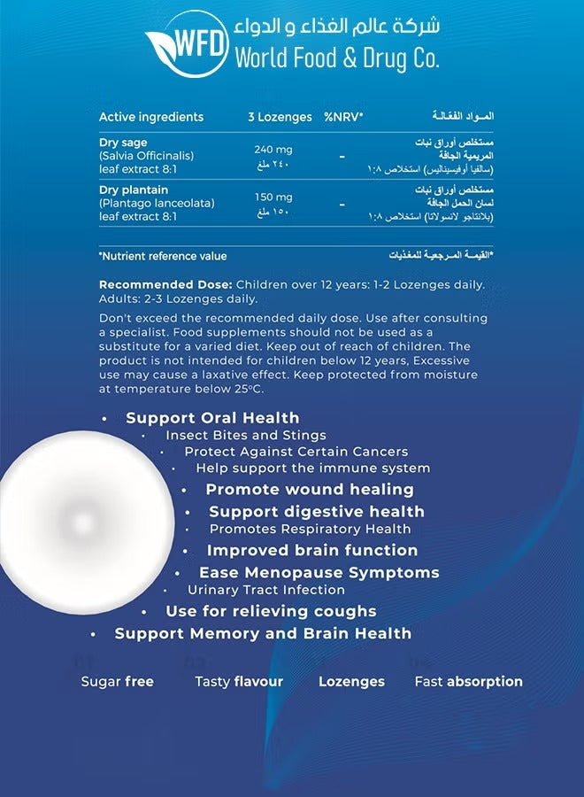 Sage & Plantain Herbal Lozenges with Mint – Sugar-Free Throat Lozenges for Immunity, Sore Throat Relief & Fresh Breath – Herbal Virus Support with Sage & Plantain Leaf Extract