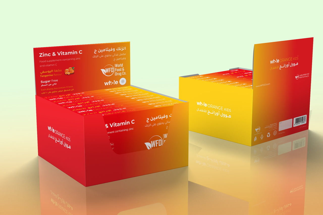 Zinc & Vitamin C 20 mg  Whole Box  Orange for children (contains 10 boxes) equivalent to 10 mg of elements and Vitamin C 30 mg