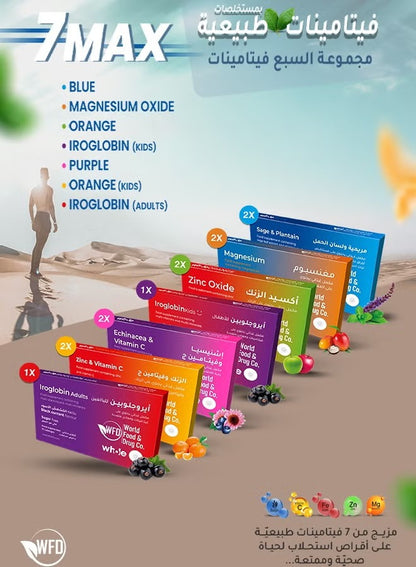 WFD 7 Max – 7-in-1 Multivitamins & Mineral Health Supplement – Iron, Zinc, Magnesium + Vitamin Blend – Sugar-Free, Fast-Absorbing Lozenges for Energy, Immunity, Bone & Muscle Support – 12 Packs × 15 Tablets (180 Total)