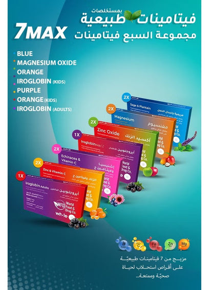 WFD 7 Max – 7-in-1 Multivitamins & Mineral Health Supplement – Iron, Zinc, Magnesium + Vitamin Blend – Sugar-Free, Fast-Absorbing Lozenges for Energy, Immunity, Bone & Muscle Support – 12 Packs × 15 Tablets (180 Total)