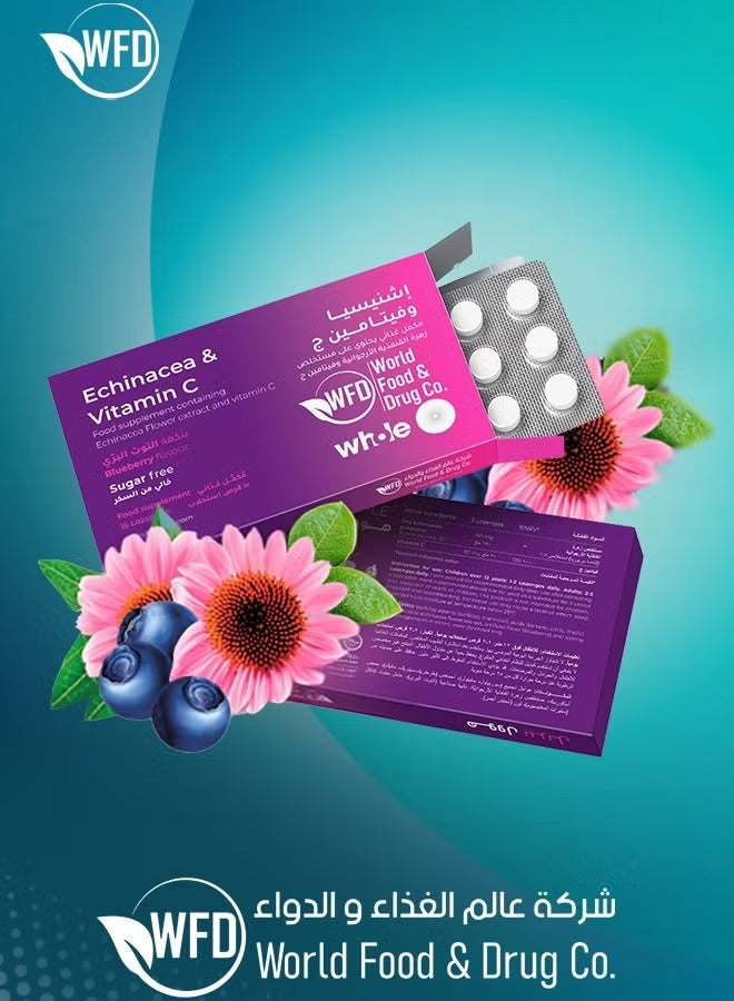 Echinacea & Vitamin C Tablets – Sugar-Free Immunity Support & Cold Relief Supplement – Whole Purple Coneflower Extract with Vitamin C – Natural Multivitamins for Flu Defense & Daily Wellness – 1 Pack contains 15 Lozenges