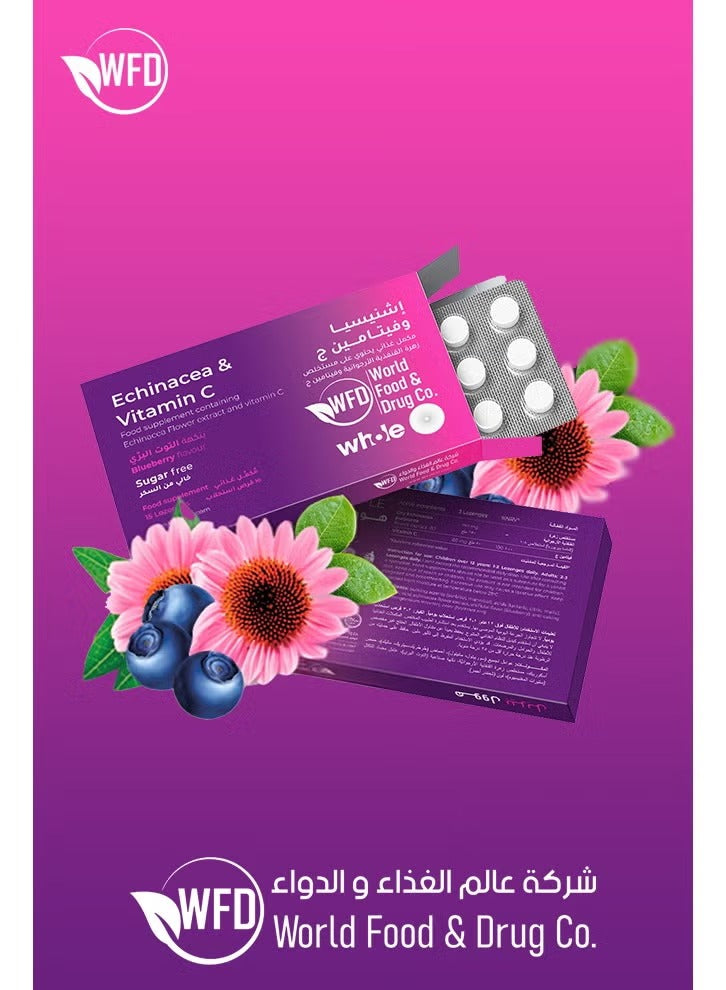 Echinacea & Vitamin C Tablets – Sugar-Free Immunity Support & Cold Relief Supplement – Whole Purple Coneflower Extract with Vitamin C – Natural Multivitamins for Flu Defense & Daily Wellness – 1 Pack contains 15 Lozenges