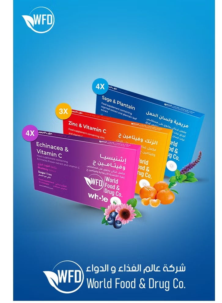 3-in-1 Herbal Lozenges – Echinacea + Vitamin C, Zinc + Vitamin C, Sage & Plantain PSK – Natural Cough & Throat Soothers for Immune Support, Cold & Flu Relief, Fresh Breath & Daily Wellness – 1 Box (11 Packs × 15 Tablets)
