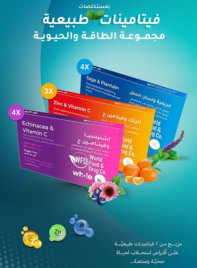 3-in-1 Herbal Lozenges – Echinacea + Vitamin C, Zinc + Vitamin C, Sage & Plantain PSK – Natural Cough & Throat Soothers for Immune Support, Cold & Flu Relief, Fresh Breath & Daily Wellness – 1 Box (11 Packs × 15 Tablets)