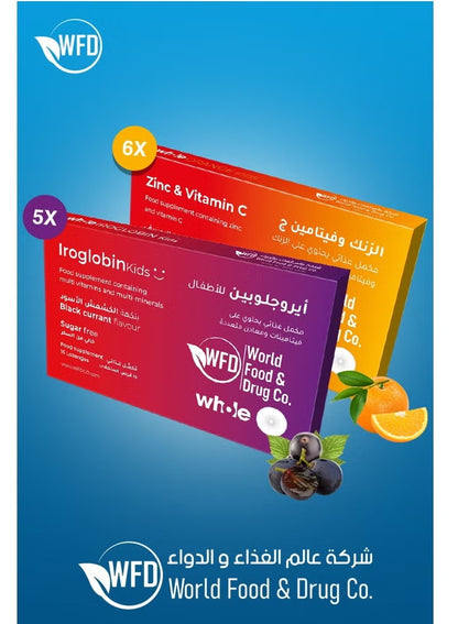 2-in-1 Kids Iron & Multivitamin Supplement – Iroglobin Iron with Vitamin C, Zinc & B-Vitamins – Sugar-Free Orange Flavor Lozenges – Daily Immune Support, Energy, Brain Development & Healthy Growth – 1 Box (11 Packs × 15 Tablets, 165 Lozenges)